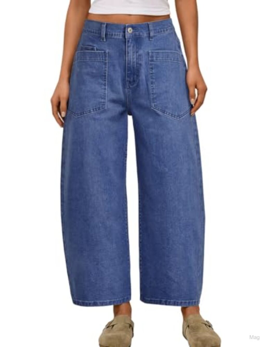 High-Waisted Barrel Jeans Women Wide Leg Ankle Denim Casual Stretch Cotton Blend